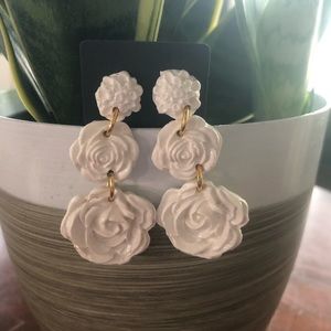 Handmade White Rose Statement Earrings